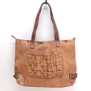 Costanza Rota Tan Leather‎ Tote Bag Made in Italy Woven Pocket Slouchy Hobo